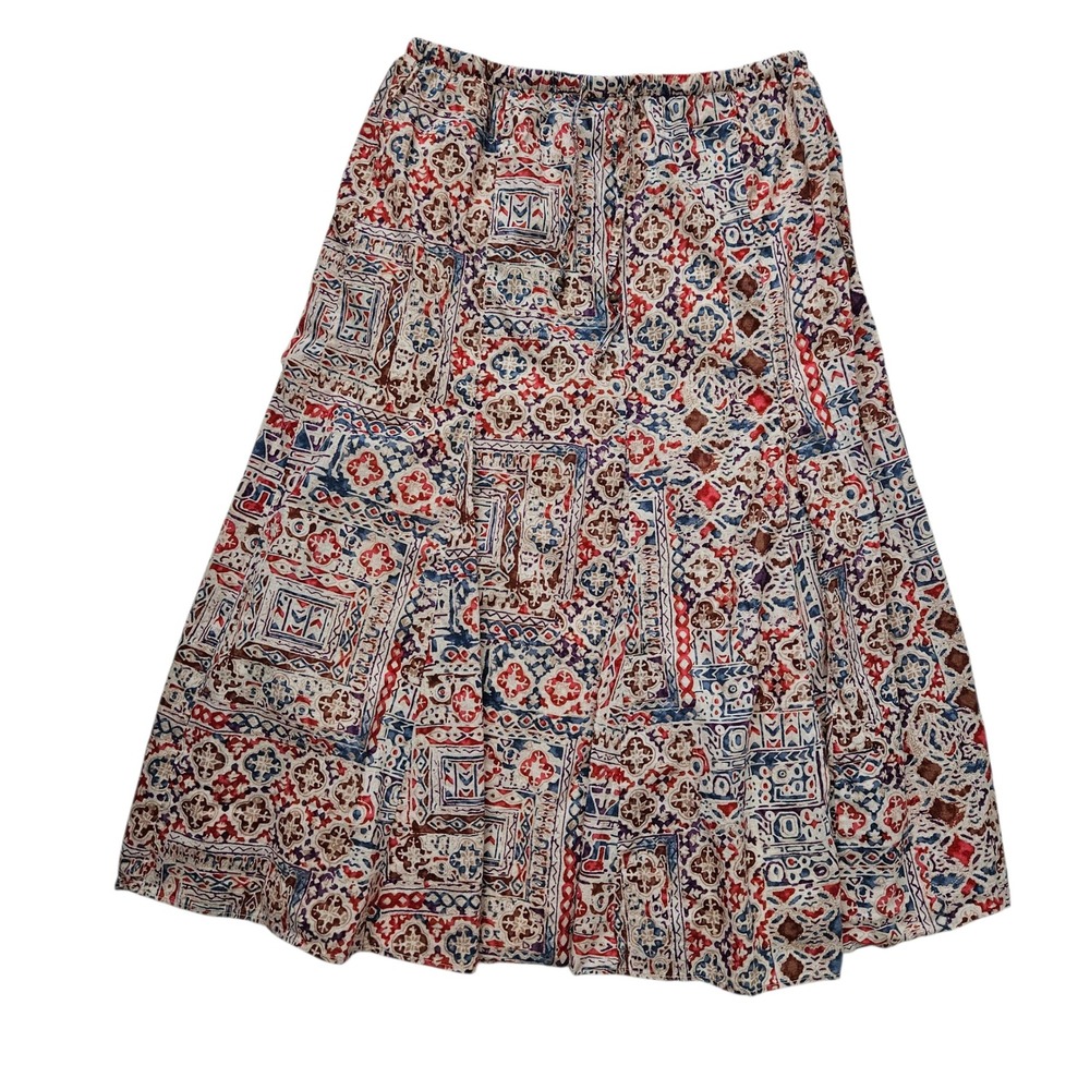 LRL Lauren Ralph (Women's Medium) Maxi Skirt Red Blue White Print Boho‎ Bohemian